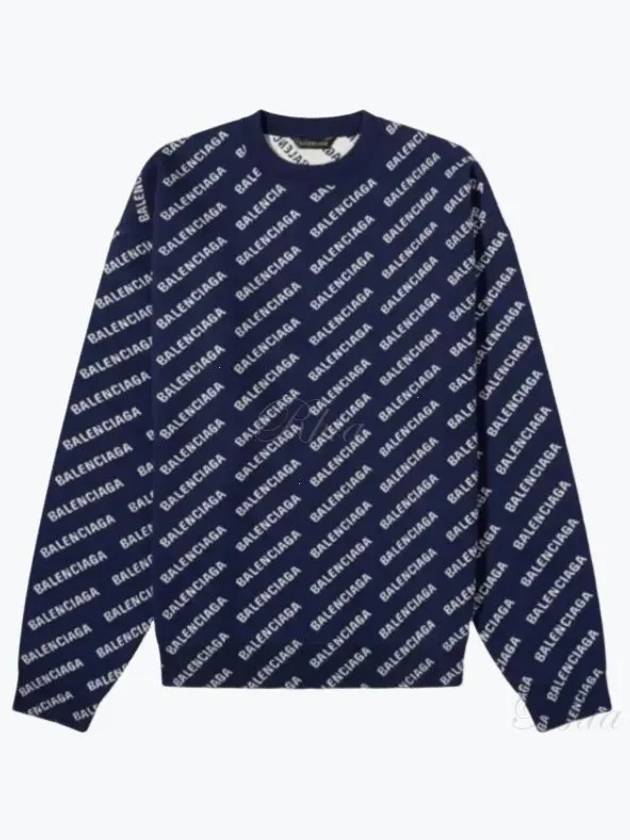 Luxury Balenciaga Trending 2025 Allover Logo Crew Sweatshirt Navy
