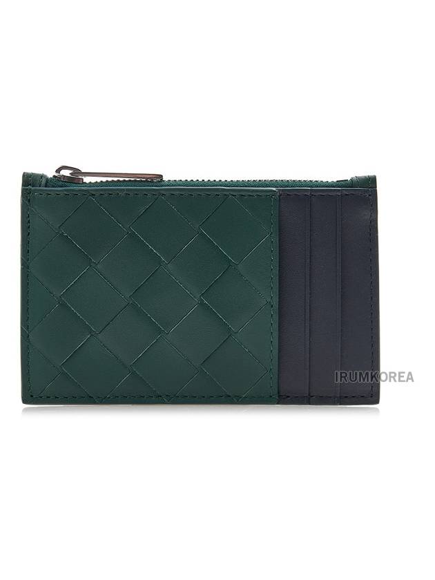 Luxury Bottega Veneta Intrecciato Zippered Leather Card Wallet Dark Green Navy