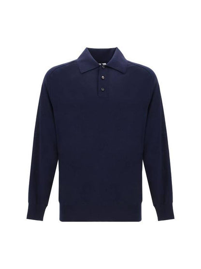 Luxury Bottega Veneta Long Sleeve Polo Knit Top Navy