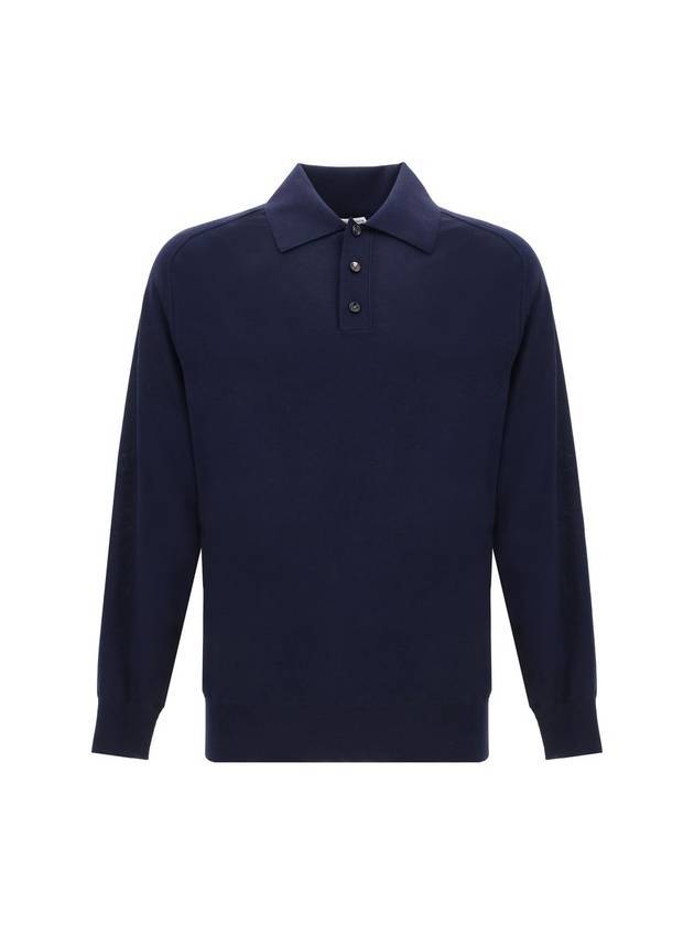 Luxury Bottega Veneta Long Sleeve Polo Knit Top Navy