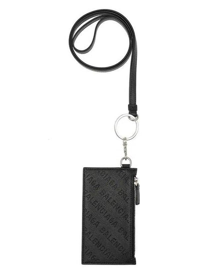 Luxury Balenciaga Trending 2025 Logo Perforated Neck Strap Card Wallet Black