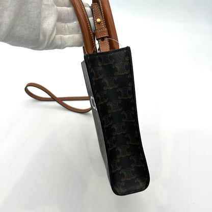 Luxury CELINE Black/Brown Triomphe Coated Canvas and Leather Mini Vertical Cabas Tote Luxury CELINE ce33107cc