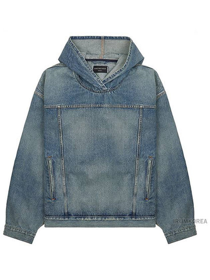 Luxury Balenciaga Trending 2025 Washed Effect Denim Hoodie Blue