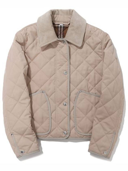 Luxury Burberry Corduroy Collar Diamond Quilted Jacket Soft Fawn
