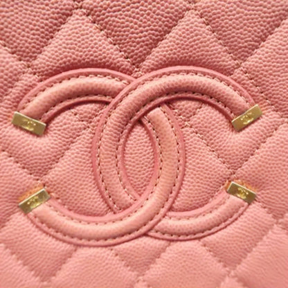 CHANEL Vanity Case Filigree CC Medium Caviar Quilted Shoulder Bag Pink