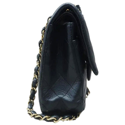 CHANEL Classic Medium Double Flap Quilted Leather Shoulder Bag Black