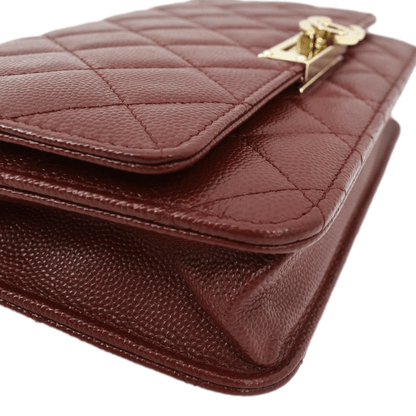 CHANEL Golden Class Quilted Caviar Leather Wallet on Chain Bag Maroon