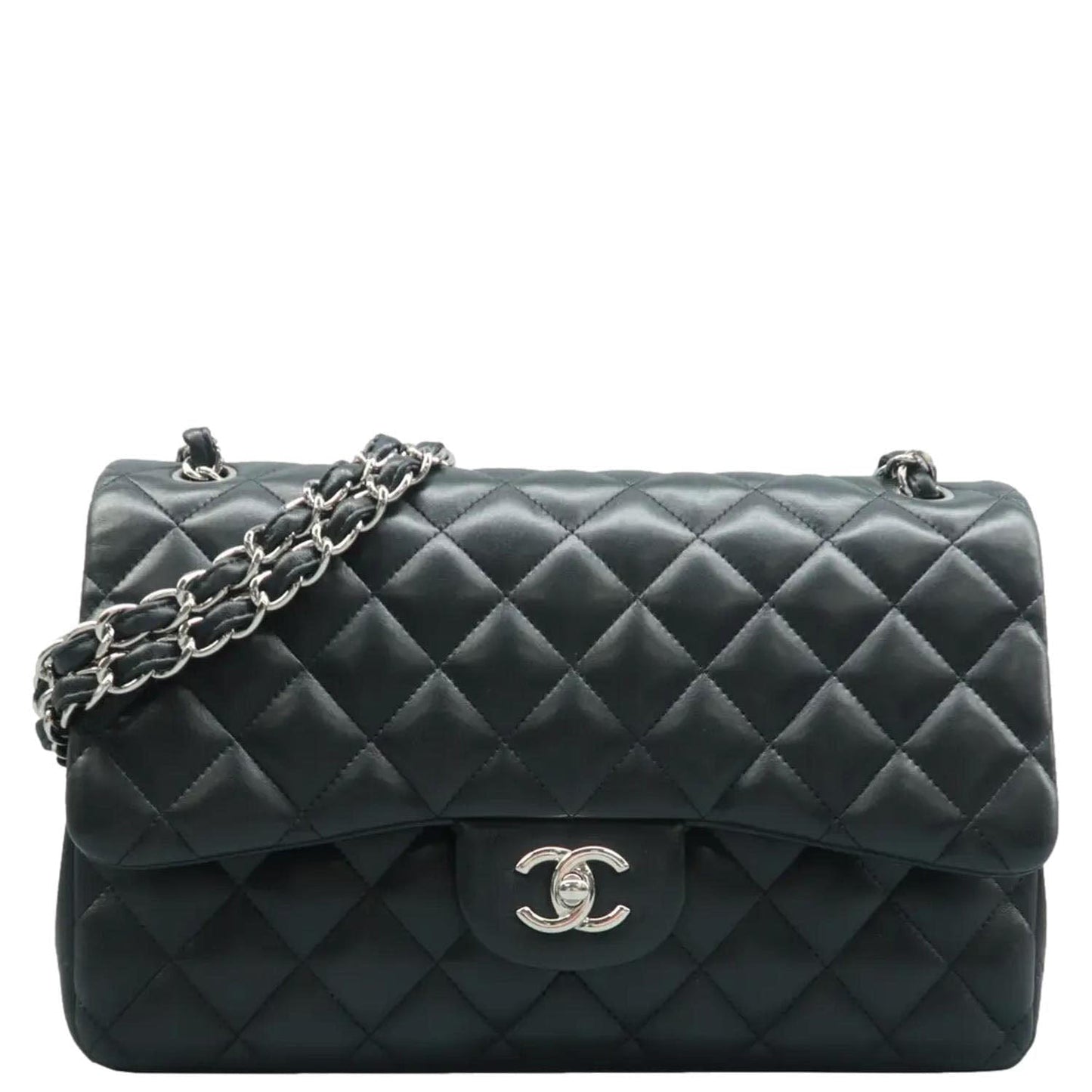 CHANEL Jumbo Classic Double Flap Quilted Leather Shoulder Bag Black