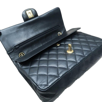 CHANEL Classic Medium Double Flap Quilted Leather Shoulder Bag Black