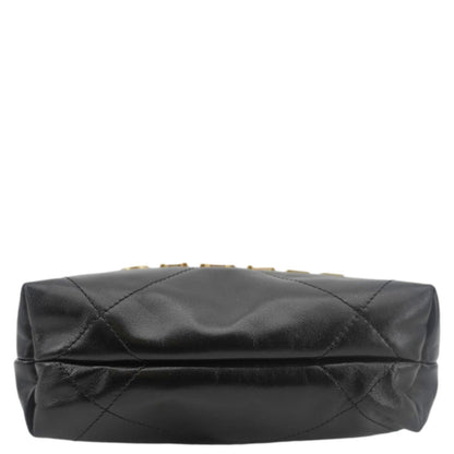 CHANEL 22 Mini Shiny Calfskin Leather Chain Crossbody Bag Black