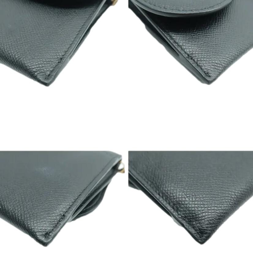 CHRISTIAN DIOR Long Saddle Leather Crossbody Chain Wallet Black