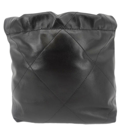 CHANEL 22 Mini Shiny Calfskin Leather Chain Crossbody Bag Black