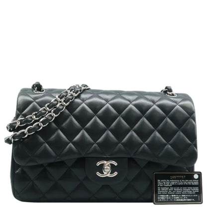 CHANEL Jumbo Classic Double Flap Quilted Leather Shoulder Bag Black