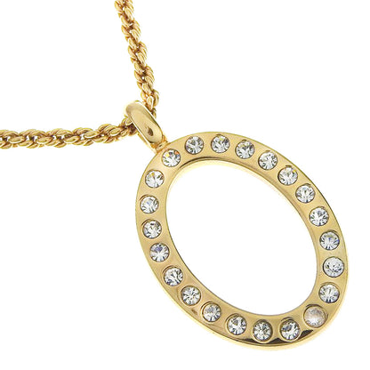 Christian Dior Necklace Plated Gold, Rhinestones gold Circle vintage Women