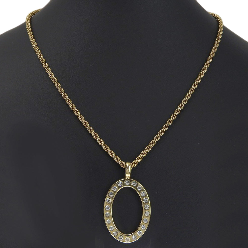 Christian Dior Necklace Plated Gold, Rhinestones gold Circle vintage Women