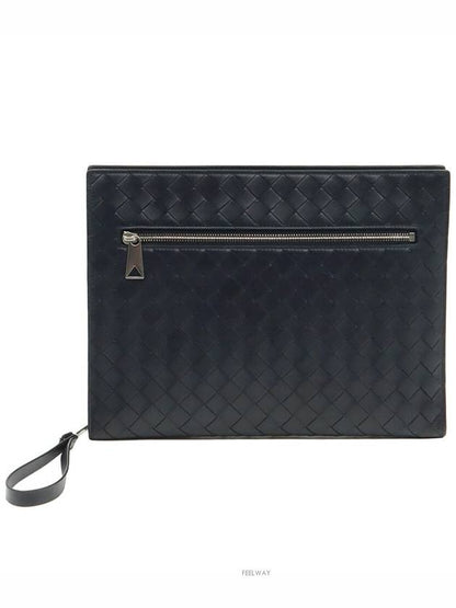 Luxury Bottega Veneta Shadow Intrecciato Half Zipper Document Case Hand Strap Clutch 732639