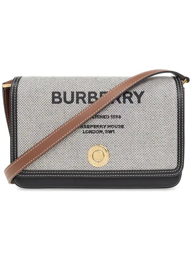 Luxury Burberry Horseferry Print Cotton Canvas Leather Cross Bag Black