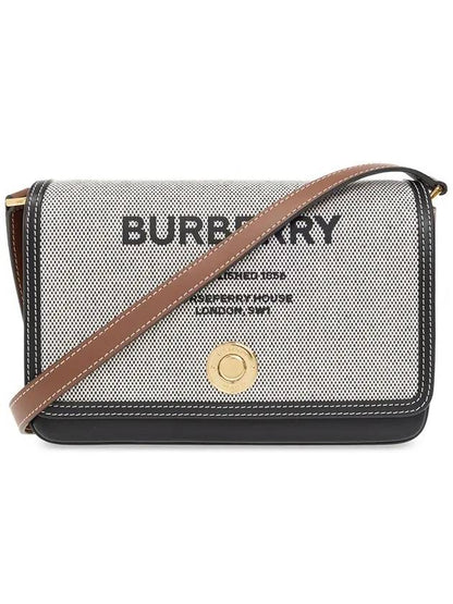 Luxury Burberry Horseferry Print Cotton Canvas Leather Cross Bag Black