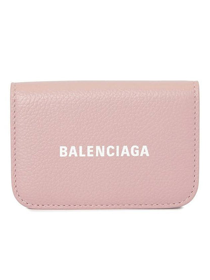 Luxury Balenciaga Trending 2025 Logo Tripold Leather Half-Wallet Pink