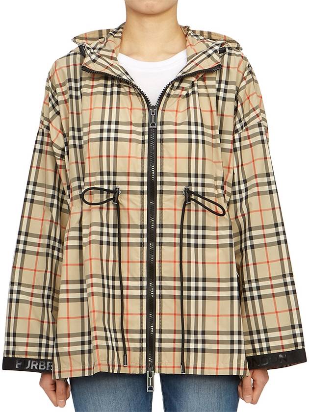 Luxury Burberry WoMen's Back-tone Check Zip-up Hooded Jacket Beige