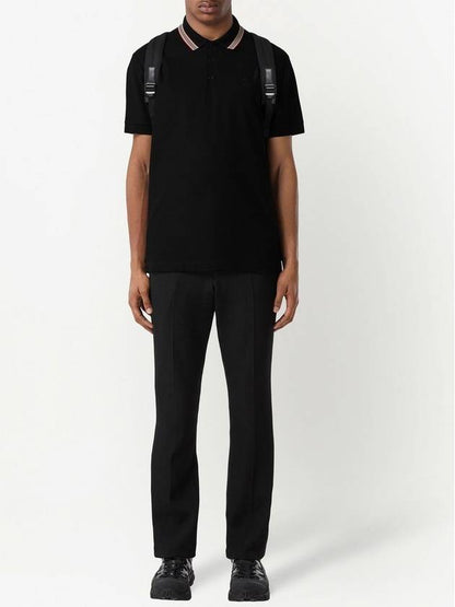 Luxury Burberry Icon Stripe Short Sleeve Polo Shirt Black