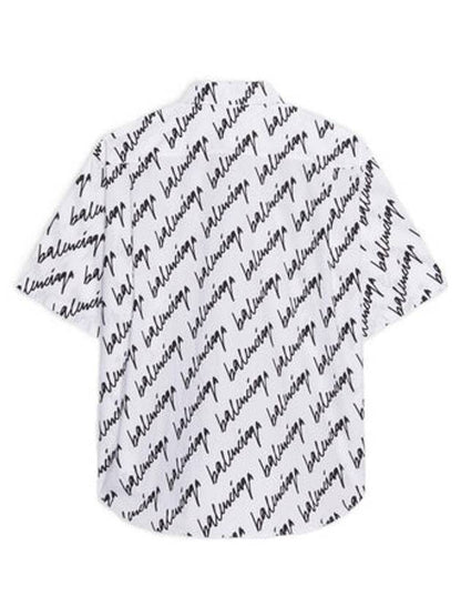 Luxury Balenciaga Trending 2025 All-Over Logo Print Short Sleeve Shirt White