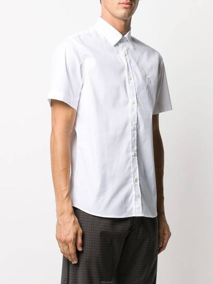 Luxury Burberry Chest Monogram Embroidered Cotton Short Sleeve Shirt White