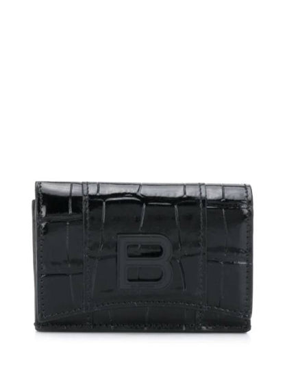 Luxury Balenciaga Trending 2025 Hourglass B Logo Half Wallet Black