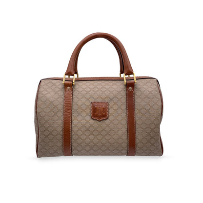 Luxury CELINE Vintage Beige Macadam Canvas Duffel Duffle Boston Bag