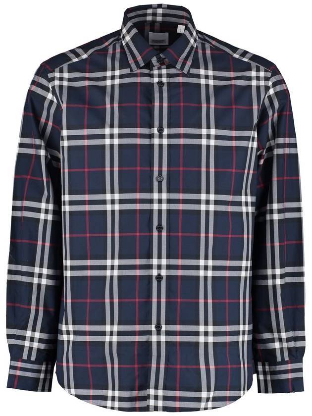 Luxury Burberry Men's Vintage Check Long Sleeve Shirt Navy