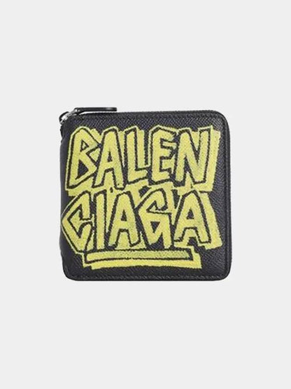 Luxury Balenciaga Trending 2025 Paris Gravity Logo Leather Zipper Half Wallet Black