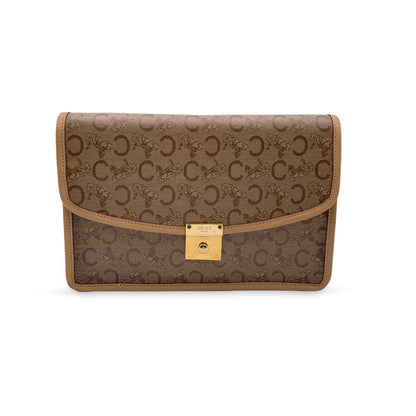 Luxury CELINE Vintage Beige Vinyl C Macadam Canvas Clutch Bag Purse