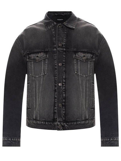 Luxury Balenciaga Trending 2025 Notre Dame Print Denim Jacket Black