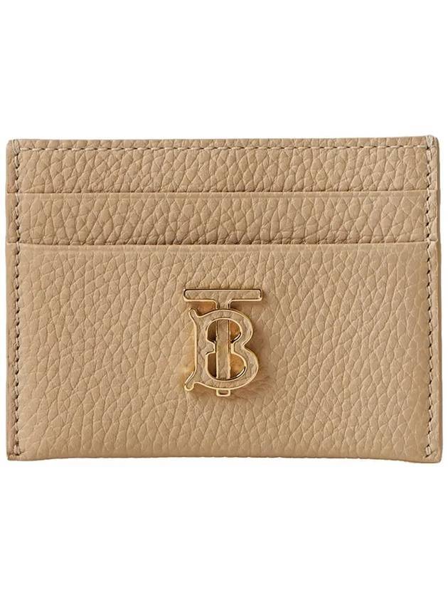 Luxury Burberry TB Grainy Leather Card Wallet Haute Beige