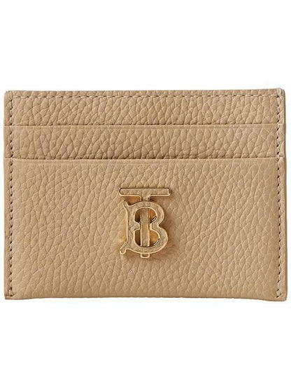 Luxury Burberry TB Grainy Leather Card Wallet Haute Beige