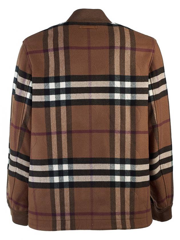 Luxury Burberry Quilted Check Wool Blend Bomber Jacket Dark Birch Brown