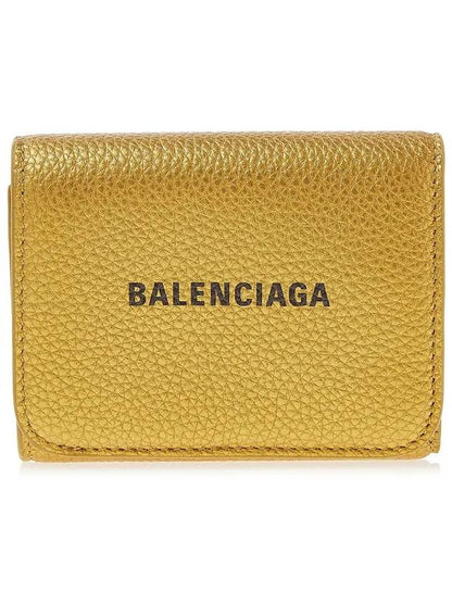 Luxury Balenciaga Trending 2025 Logo Print Tri-Fold Half Wallet Gold