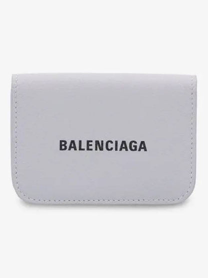 Luxury Balenciaga Trending 2025 Logo Tripold Leather Half-Wallet Light Grey