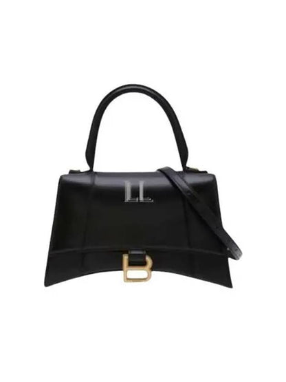 Luxury Balenciaga Trending 2025 Hourglass Small Tote Bag in Shiny Box Calfskin Black