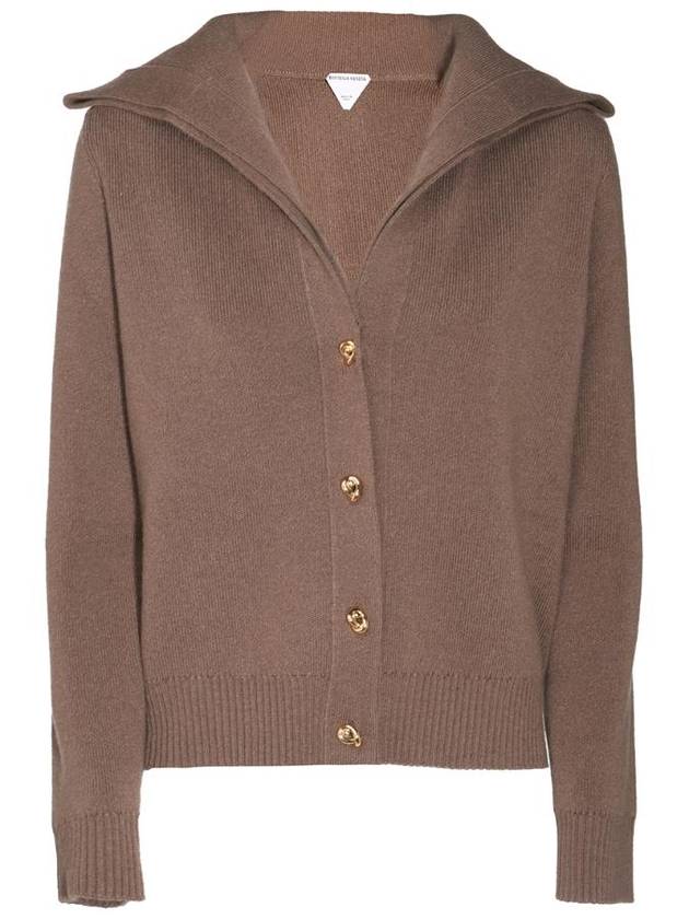 Luxury Bottega Veneta Compact Knot Button Wool Cardigan Chestnut Melange