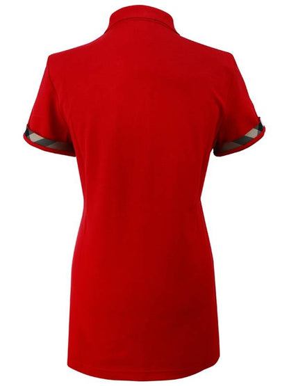 Luxury Burberry WoMen's Check Sleeve Short Sleeve Polo Shirt Red