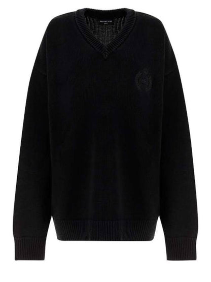 Luxury Balenciaga Trending 2025 Men's Back Logo V-Neck Knit Top Black