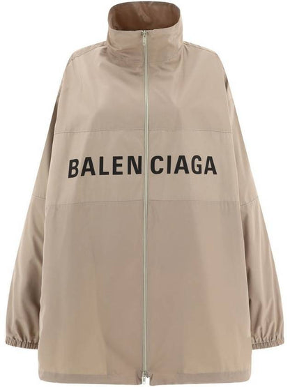 Luxury Balenciaga Trending 2025 Logo Print Zip-up Jacket Beige