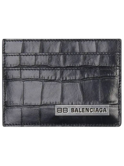 Luxury Balenciaga Trending 2025 BB Logo Metal Tab Crocker Card Wallet Drak Grey