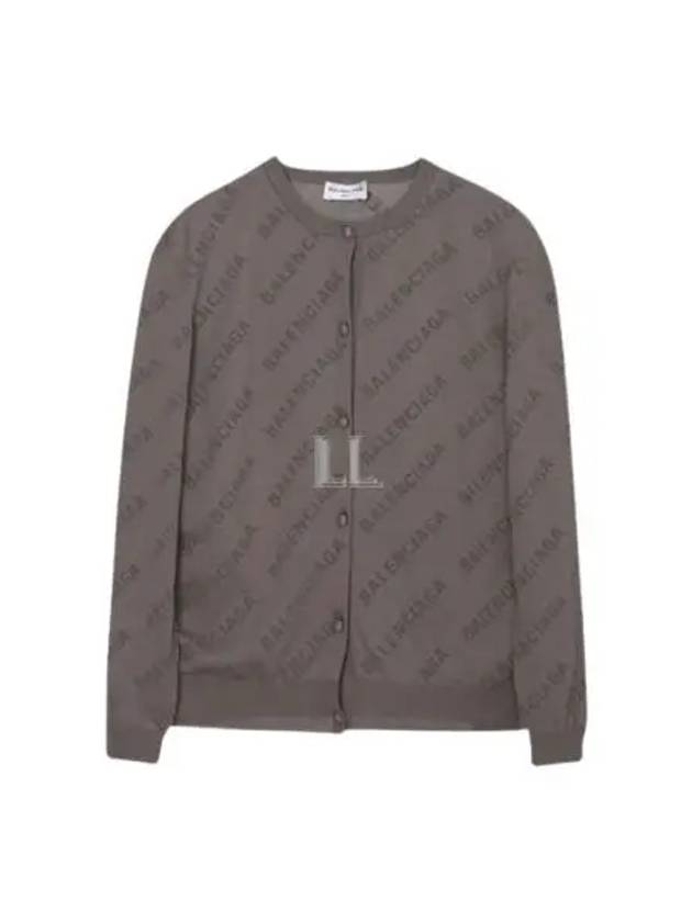 Luxury Balenciaga Trending 2025 All-Over Logo Print Cotton Crop Cardigan Beige