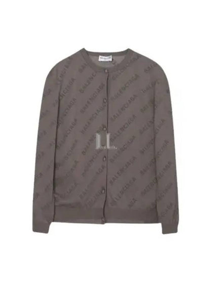 Luxury Balenciaga Trending 2025 All-Over Logo Print Cotton Crop Cardigan Beige