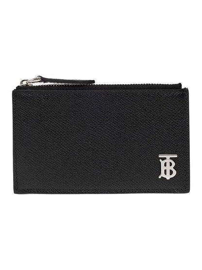 Luxury Burberry TB Logo Zipper Calfskin Card Wallet Black