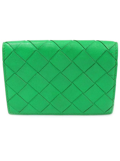 Luxury Bottega Veneta 667141 Green Paraket Lambskin Intrecciato Business Card Holder