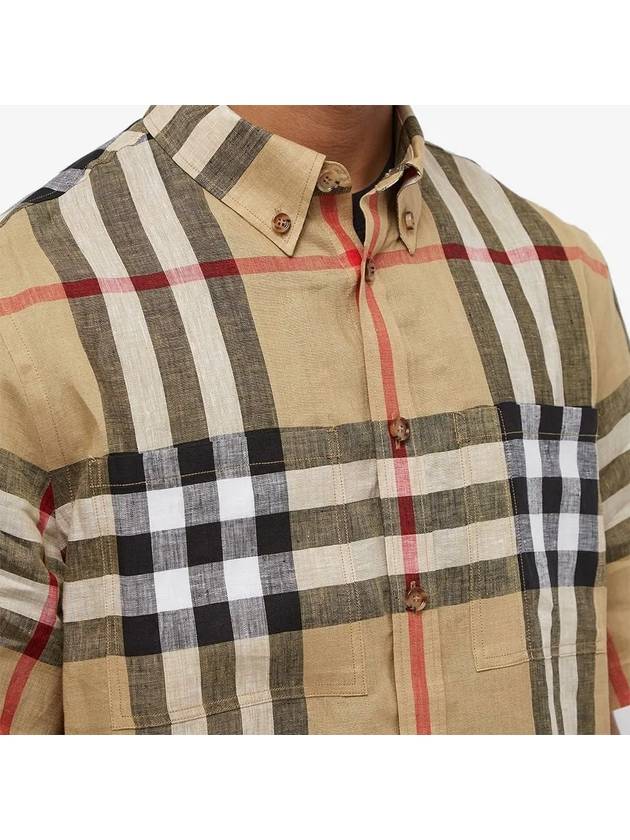Luxury Burberry Linen Tartan Check Short Sleeve Shirt Brown