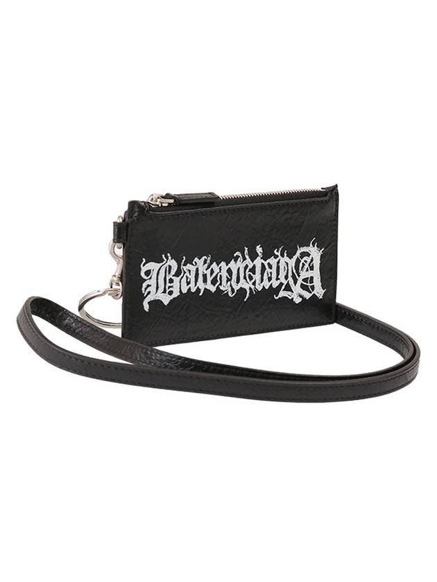 Luxury Balenciaga Trending 2025 Logo Print Neck Strap Leather Card Wallet Black